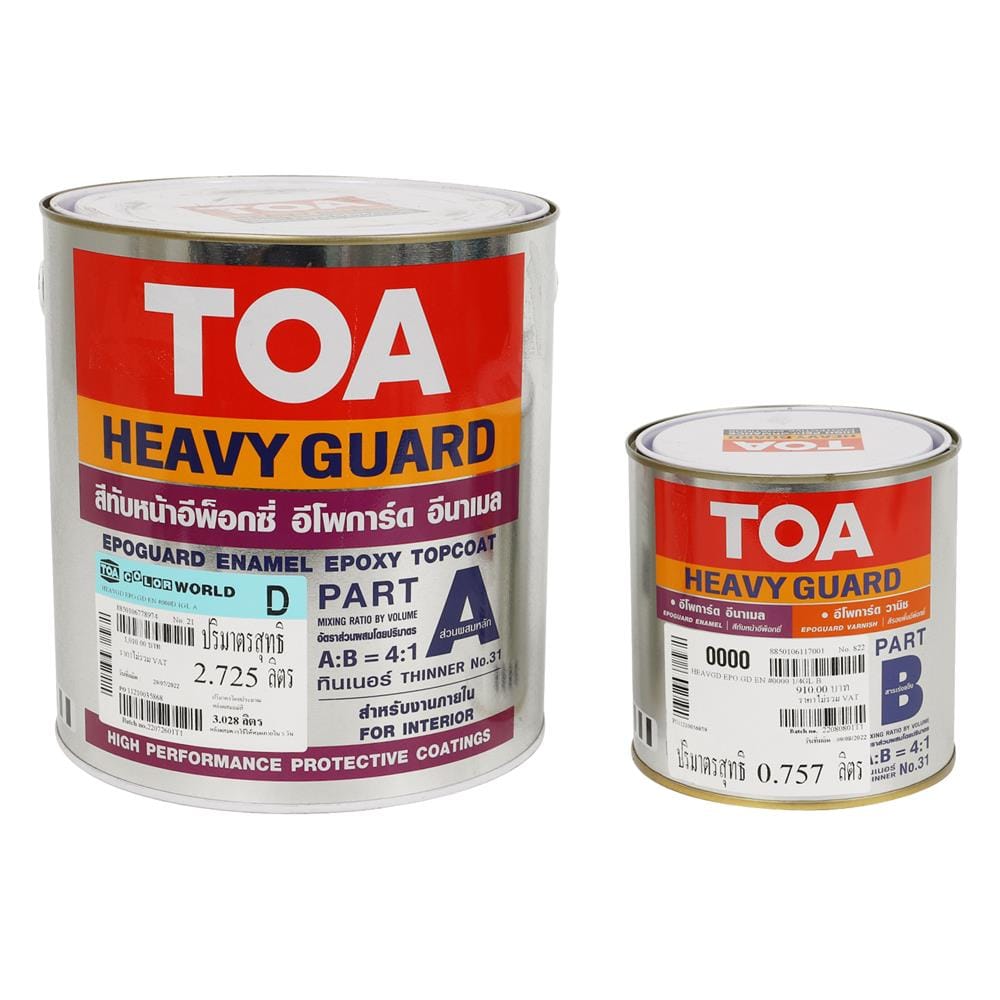 สีทาทับหน้าอีพ็อกซี่ TOA HEAVY GUARD EPOGUARD ENAMEL PART A+B BASE D สีขาว 1 แกลลอน