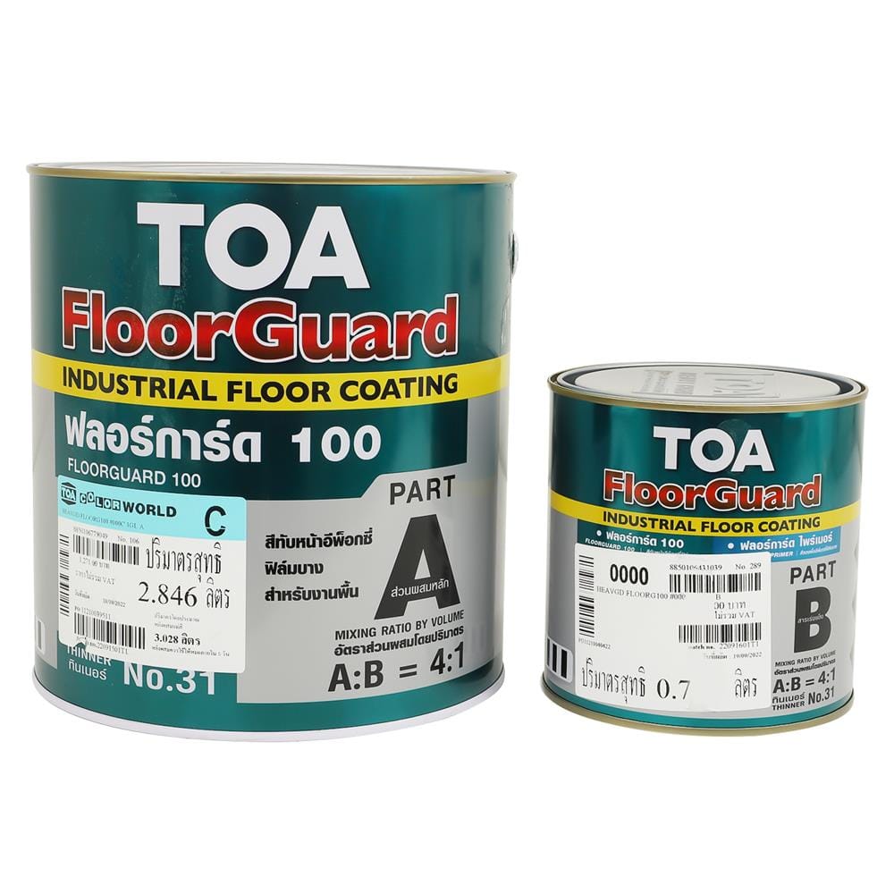 สีทาทับหน้าอีพ็อกซี่ TOA FLOORGUARD 100 PART A+B BASE C สีขาว 1 แกลลอน