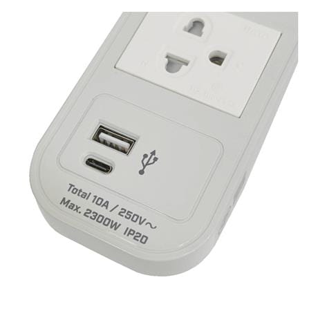 รางปลั๊กไฟ 2 ช่อง 1 สวิตช์ 1 USB 1TYPE-C DATA WL124 16A 2M สีเทา_3