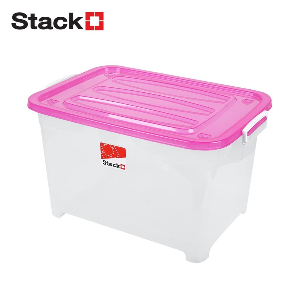 กล่องเก็บของ มีล้อ ฝาล็อค STACKO S105 A 100 ลิตร 50x70x42 ซม. สีชมพู_1