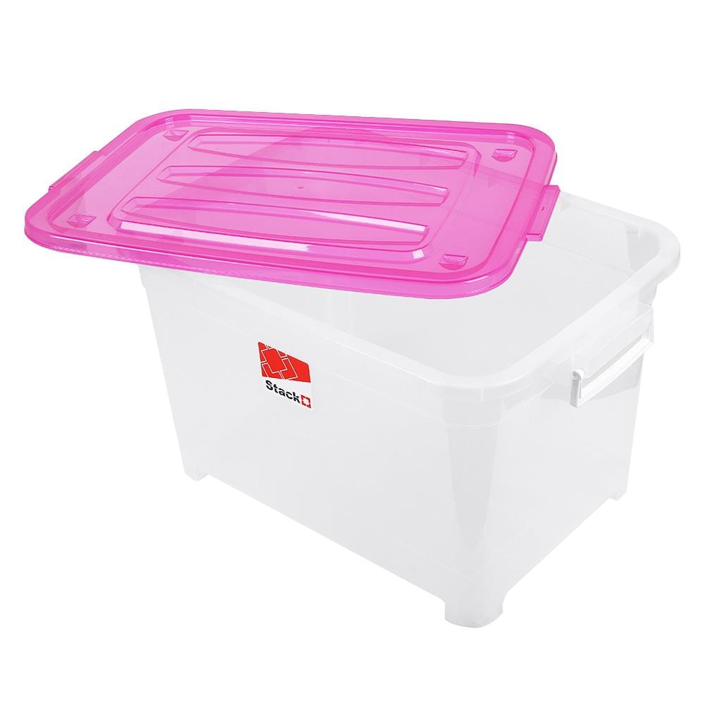 กล่องเก็บของ มีล้อ ฝาล็อค STACKO S105 A 100 ลิตร 50x70x42 ซม. สีชมพู