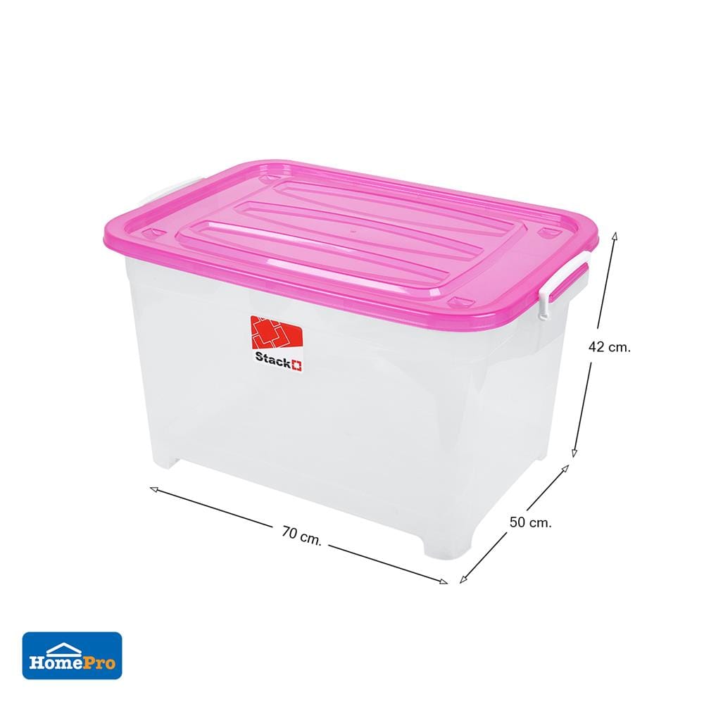 กล่องเก็บของ มีล้อ ฝาล็อค STACKO S105 A 100 ลิตร 50x70x42 ซม. สีชมพู
