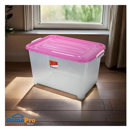 กล่องเก็บของ มีล้อ ฝาล็อค STACKO S105 A 100 ลิตร 50x70x42 ซม. สีชมพู_4