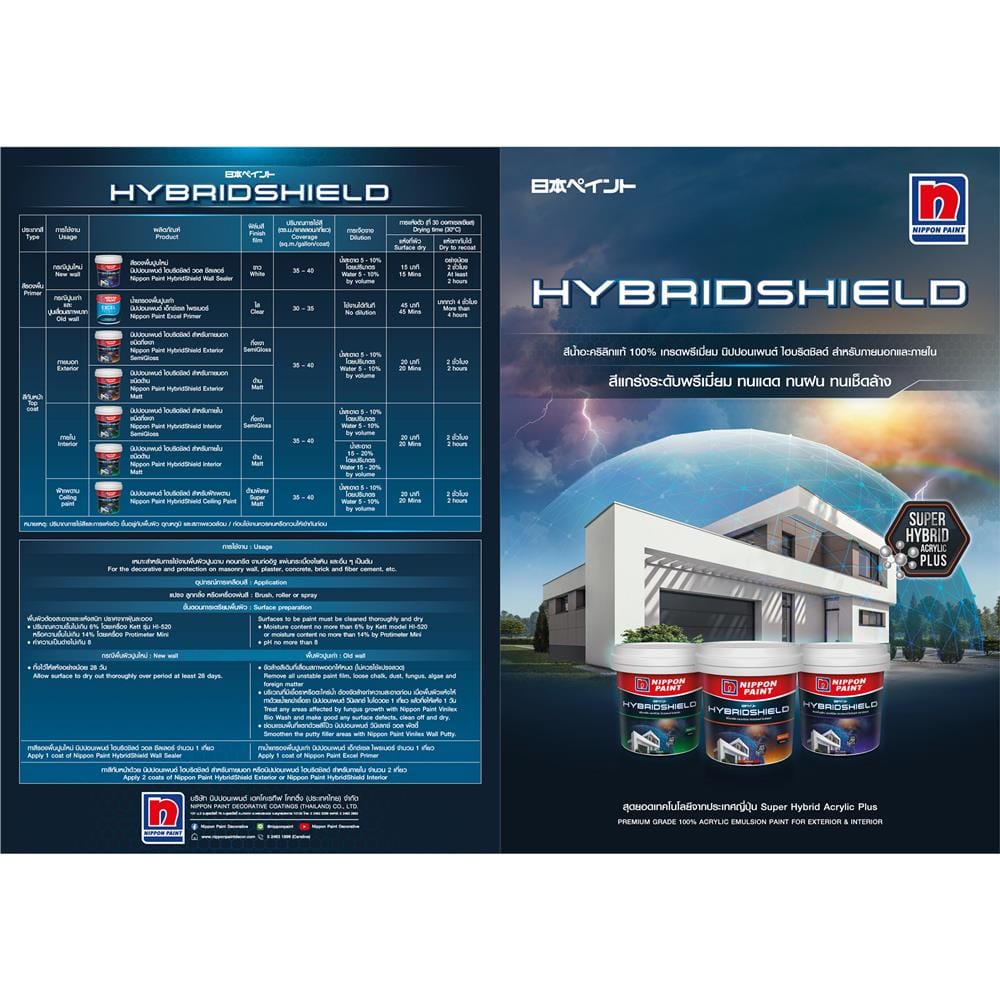 สีน้ำทาภายนอก ชนิดกึ่งเงา NIPPON PAINT HYBRIDSHIELD BASE A สีขาว 2.5 แกลลอน