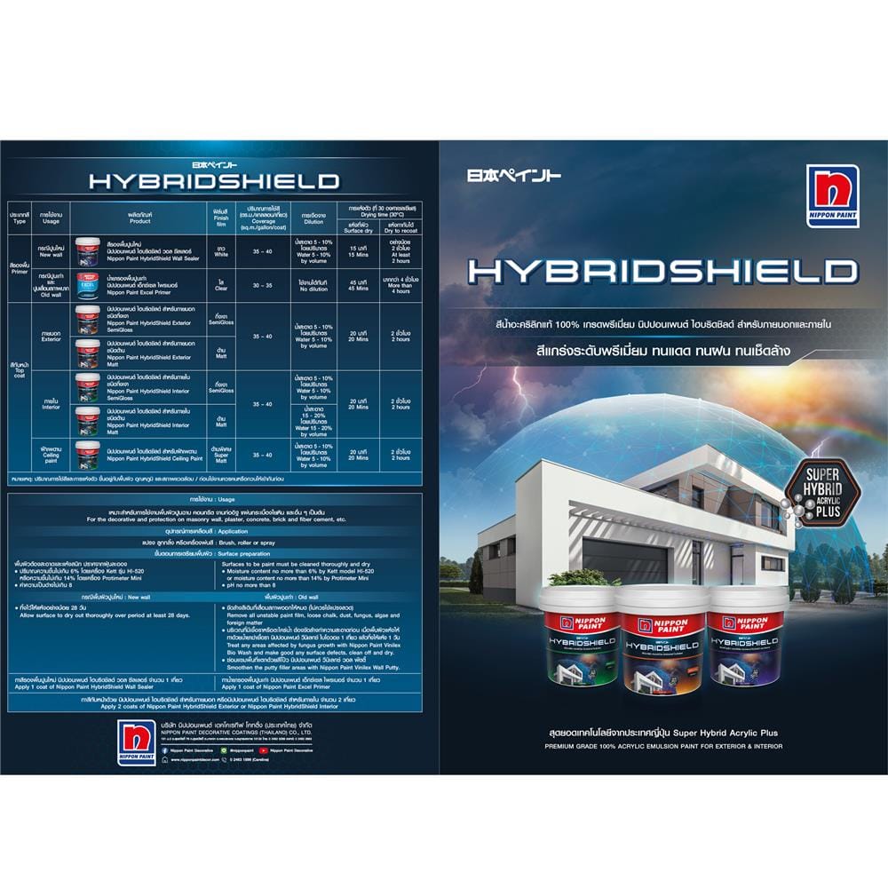 สีน้ำทาภายนอก ชนิดกึ่งเงา NIPPON PAINT HYBRIDSHIED BASE B 1 แกลลอน