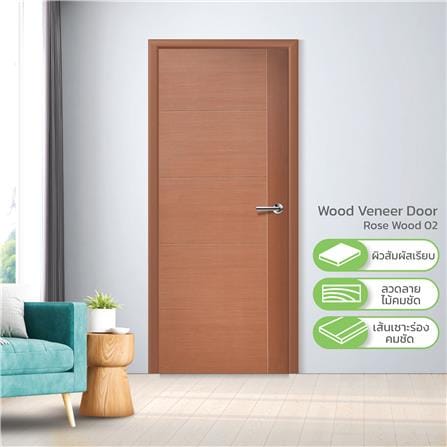 ประตูภายใน HDF METRO วีเนียร์ ROSE WOOD 02 80X200 ซม. สีไม้สัก_2