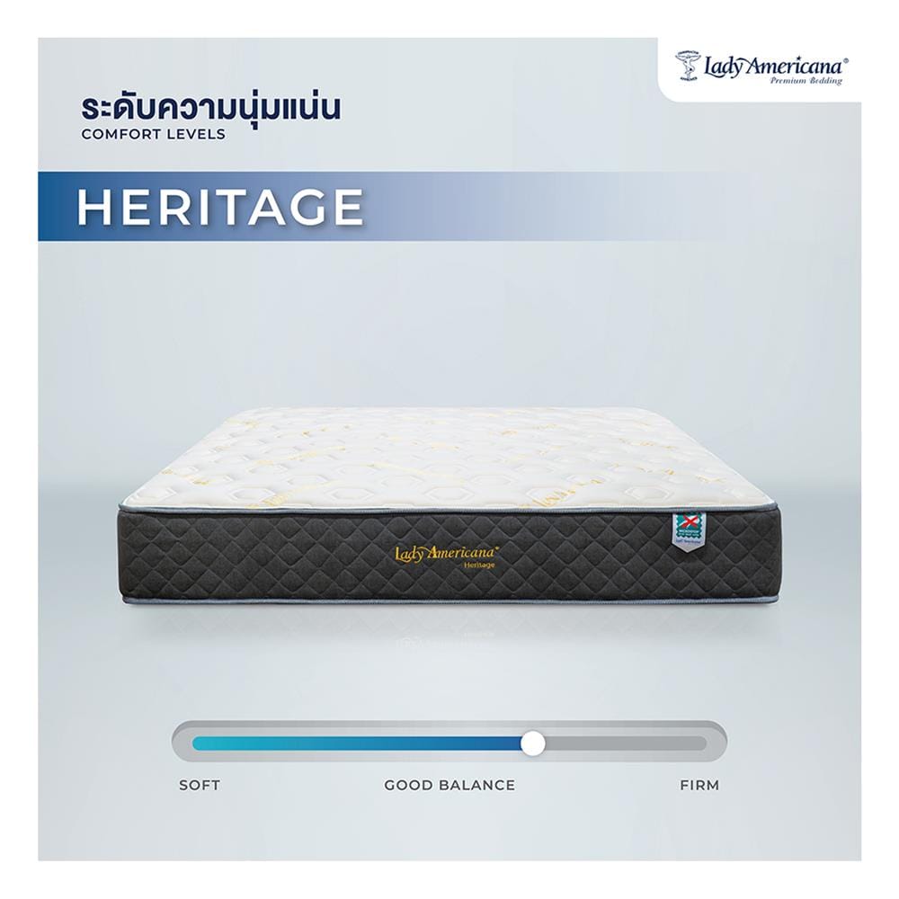 ที่นอนพ็อกเก็ตสปริง 6 ฟุต LADY AMERICANA รุ่น HERITAGE พร้อมชุดเครื่องนอน 11 ชิ้น