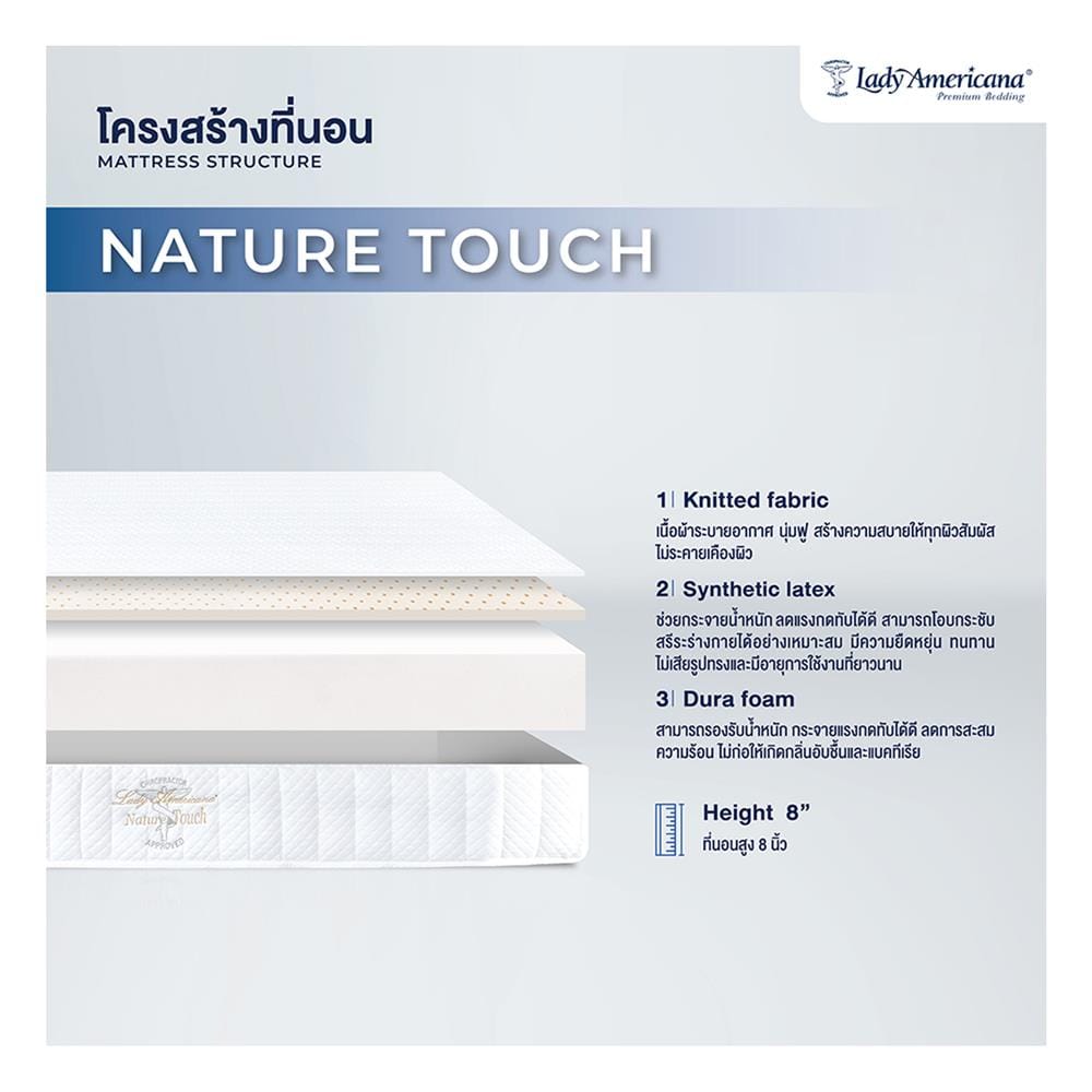 ที่นอนยางพารา 3.5 ฟุต LADY AMERICANA รุ่น NATURE TOUCH พร้อมชุดเครื่องนอน 7 ชิ้น