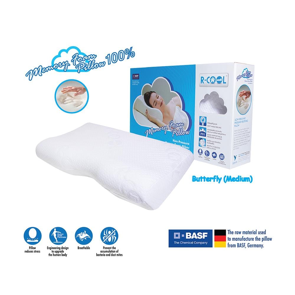 หมอนสุขภาพ เมมโมรี่โฟม R-COOL MEMORY FOAM BUTTERFLY M 54x32x12 ซม. สีขาว