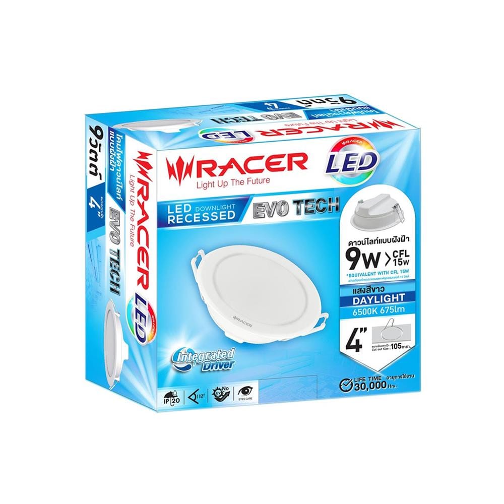 ดาวน์ไลท์ LED RACER EVO TECH 4 นิ้ว 9 วัตต์ DAYLIGHT สีขาว