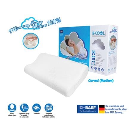 หมอนสุขภาพ เมมโมรี่โฟม R-COOL MEMORY FOAM CURVE M 56x31x10 ซม. สีขาว_2