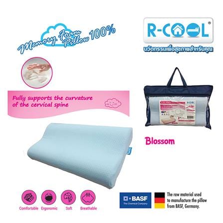 หมอนสุขภาพ เมมโมรี่โฟม R-COOL MEMORY FOAM BLOSSOM 25x45x8 ซม. สีฟ้า_2