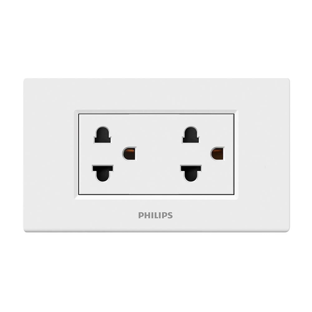 ชุดเต้ารับคู่ 3 ขากลม PHILIPS LEAF สีขาว
