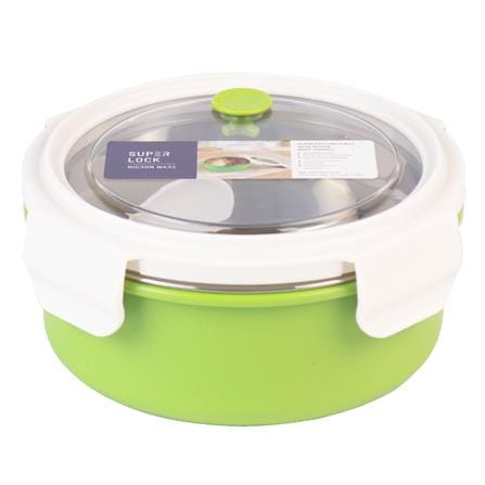 กล่องอาหารสเตนเลสกลม 0.7 ลิตร SUPER LOCK 6177 สีครีม/เขียว_0