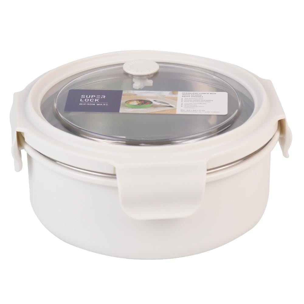 กล่องอาหารสเตนเลสกลม 0.7 ลิตร SUPER LOCK 6177 สีครีม