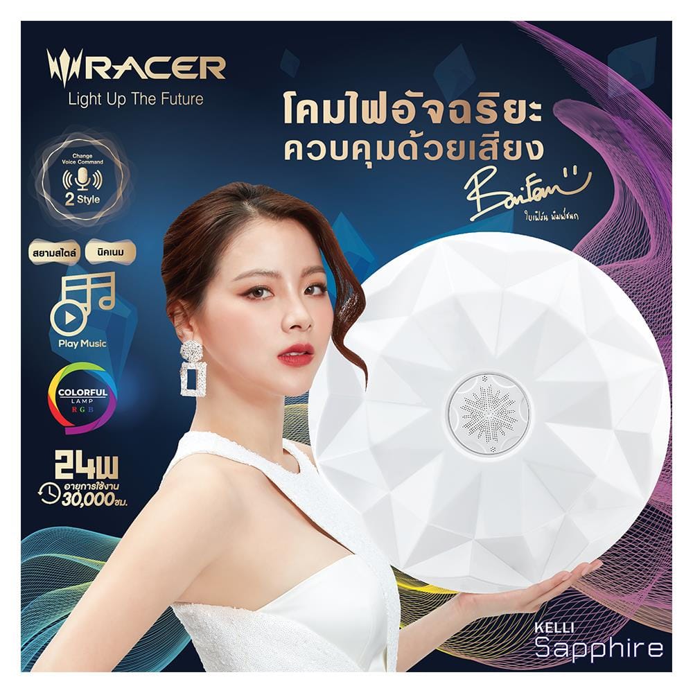 ไฟเพดาน LED RACER AI LAMP KELLI SAPPHIRE 15 วัตต์ 24 วัตต์ DAYLIGHT/COOL WHITE/WARM WHITE สีขาว