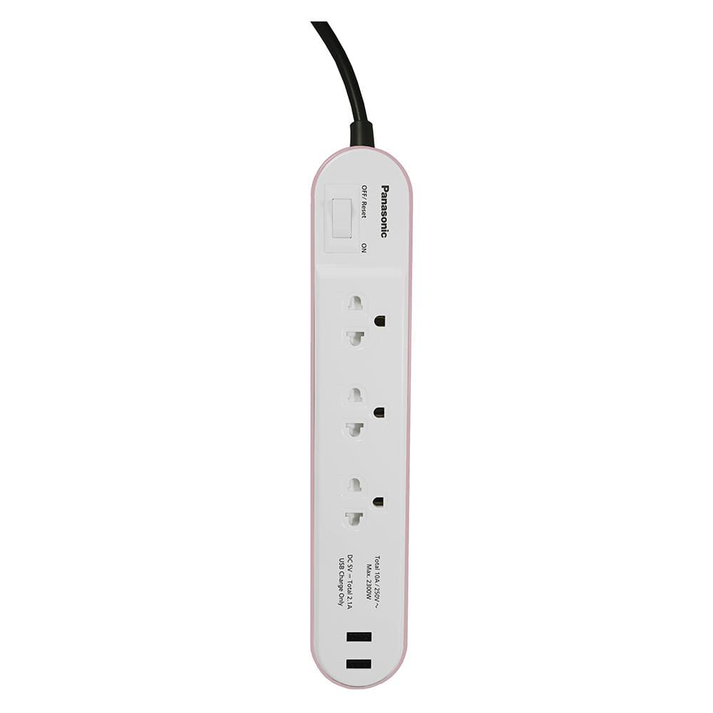 รางปลั๊กไฟ 3ช่อง 1สวิตซ์ 2USB PANASONIC 3 ม. สีชมพู