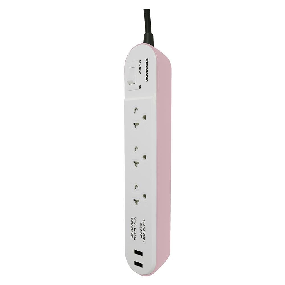รางปลั๊กไฟ 3ช่อง 1สวิตซ์ 2USB PANASONIC 3 ม. สีชมพู