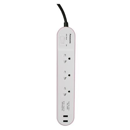 รางปลั๊กไฟ 3ช่อง 1สวิตซ์ 2USB PANASONIC 3 ม. สีชมพู