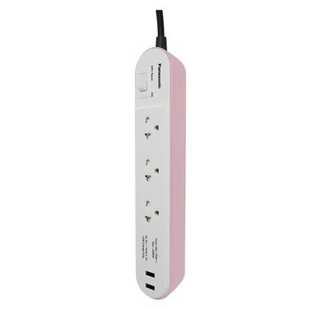รางปลั๊กไฟ 3ช่อง 1สวิตซ์ 2USB PANASONIC 3 ม. สีชมพู_1