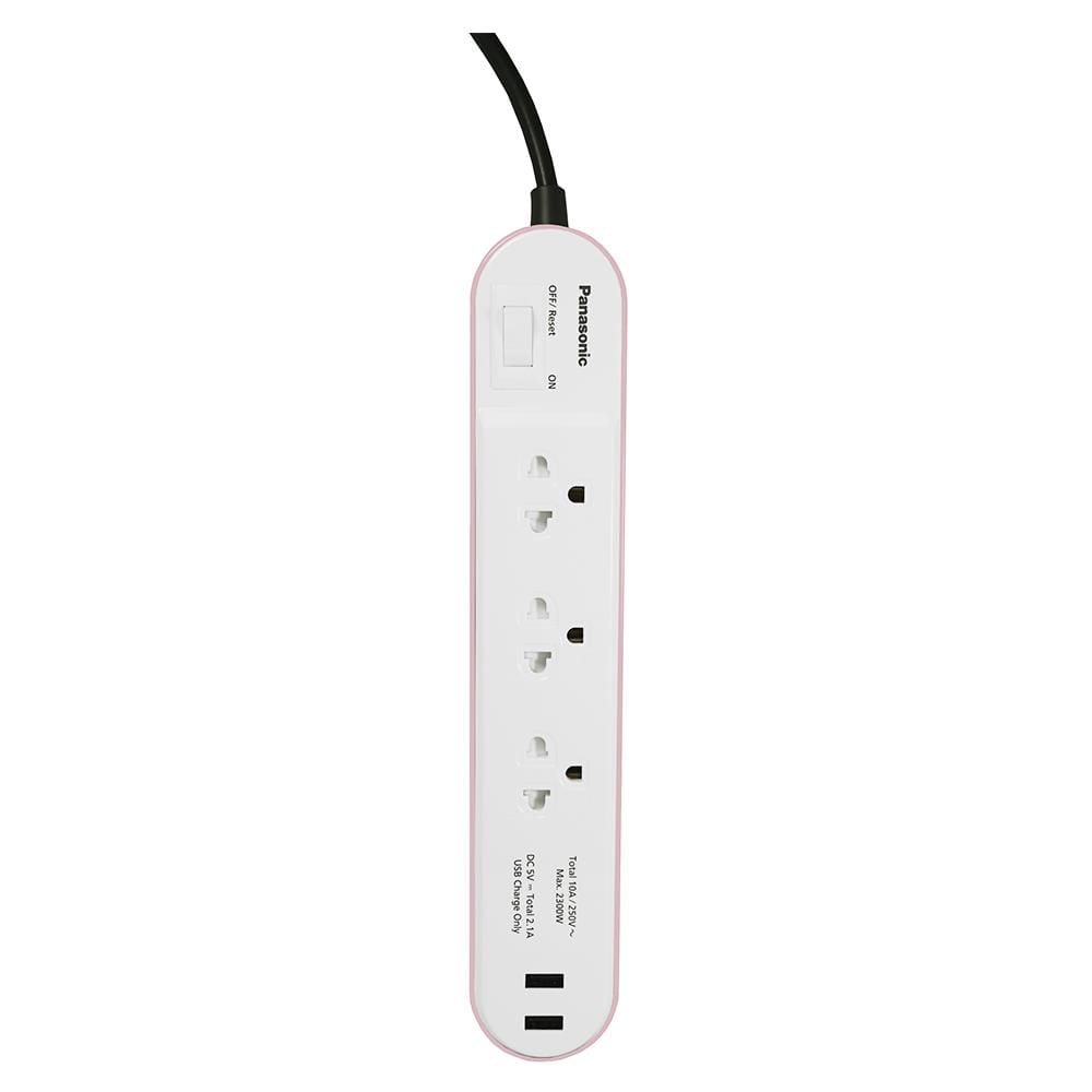 รางปลั๊กไฟ 3ช่อง 1สวิตซ์ 2USB PANASONIC 2 ม. สีชมพู