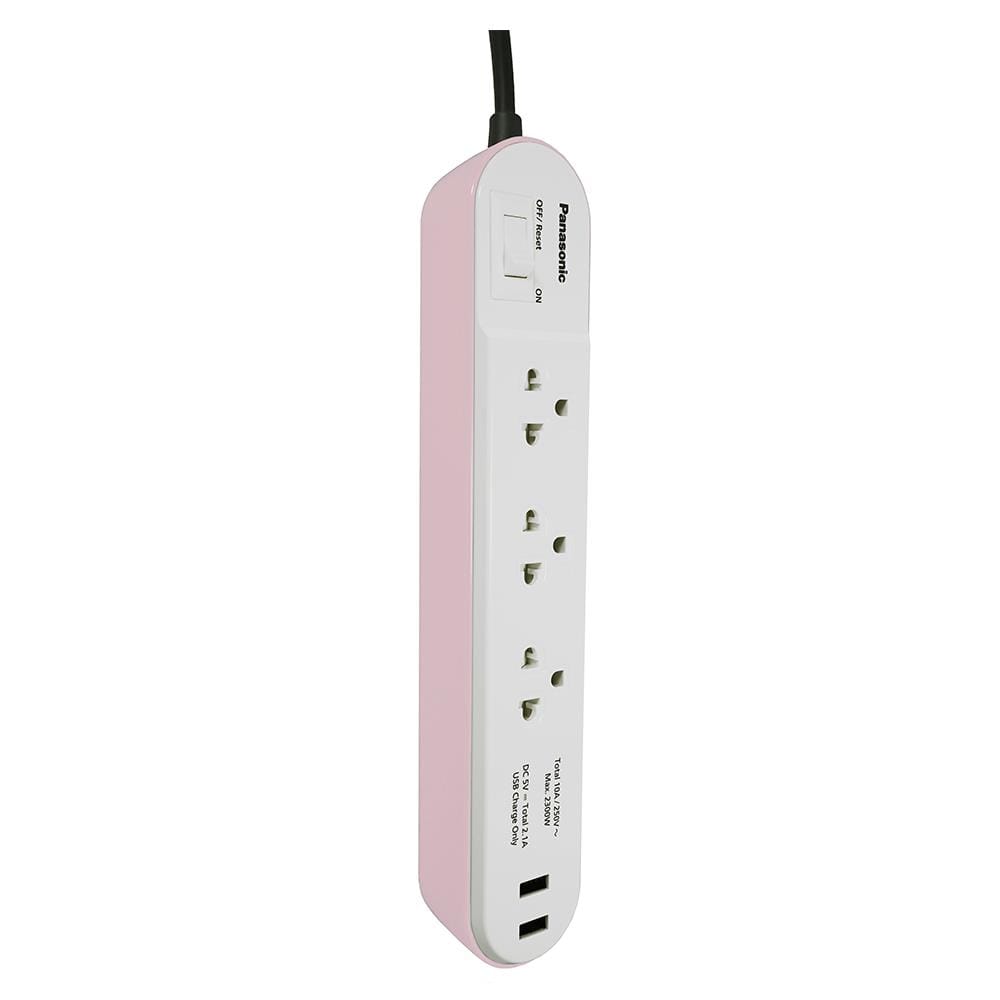 รางปลั๊กไฟ 3ช่อง 1สวิตซ์ 2USB PANASONIC 2 ม. สีชมพู