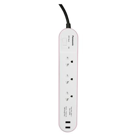 รางปลั๊กไฟ 3ช่อง 1สวิตซ์ 2USB PANASONIC 2 ม. สีชมพู