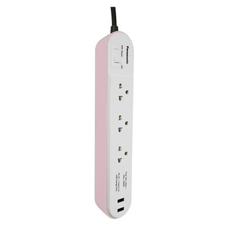 รางปลั๊กไฟ 3ช่อง 1สวิตซ์ 2USB PANASONIC 2 ม. สีชมพู_1