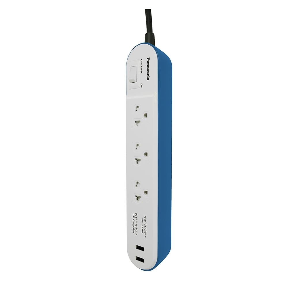 รางปลั๊กไฟ 3ช่อง 1สวิตซ์ 2USB PANASONIC 3 ม. สีฟ้า