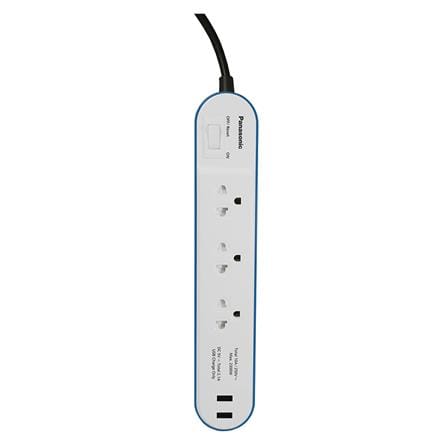 รางปลั๊กไฟ 3ช่อง 1สวิตซ์ 2USB PANASONIC 3 ม. สีฟ้า