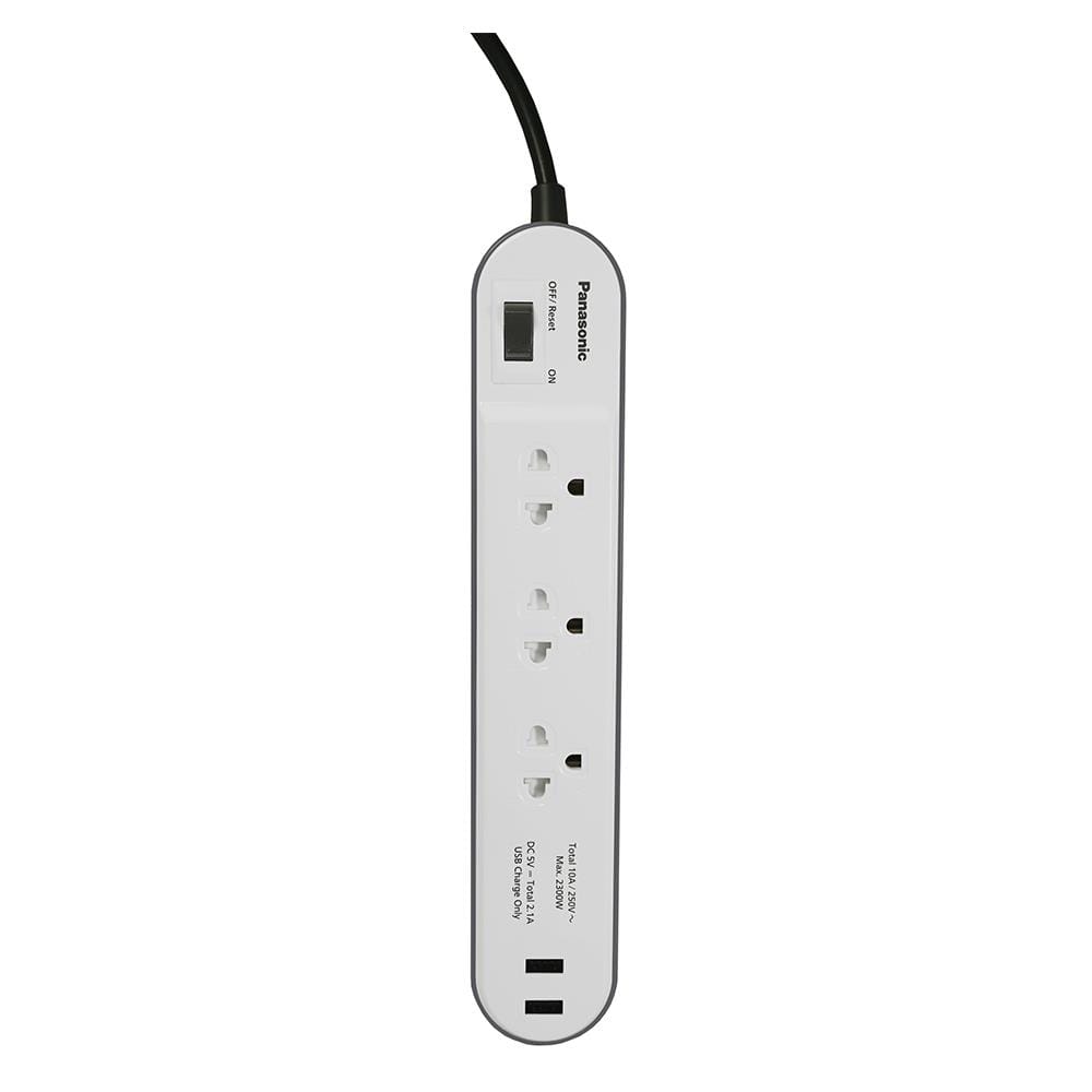 รางปลั๊กไฟ 3ช่อง 1สวิตซ์ 2USB PANASONIC 3 ม. สีขาว
