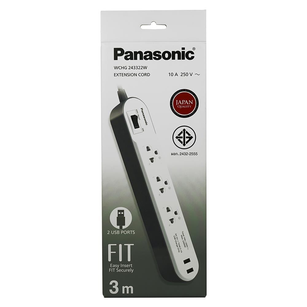 รางปลั๊กไฟ 3ช่อง 1สวิตซ์ 2USB PANASONIC 3 ม. สีขาว