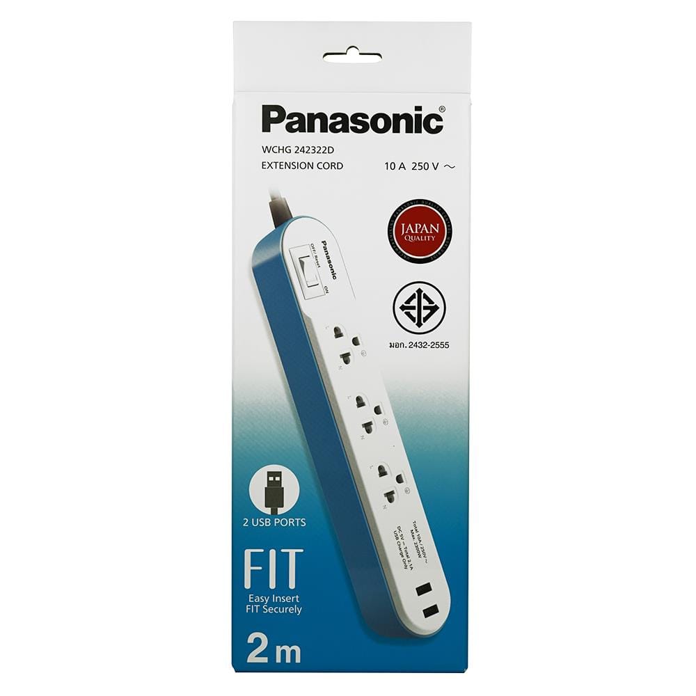 รางปลั๊กไฟ 3ช่อง 1สวิตซ์ 2USB PANASONIC 2 ม. สีฟ้า