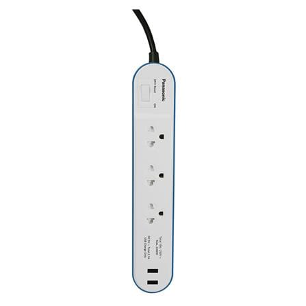 รางปลั๊กไฟ 3ช่อง 1สวิตซ์ 2USB PANASONIC 2 ม. สีฟ้า_0