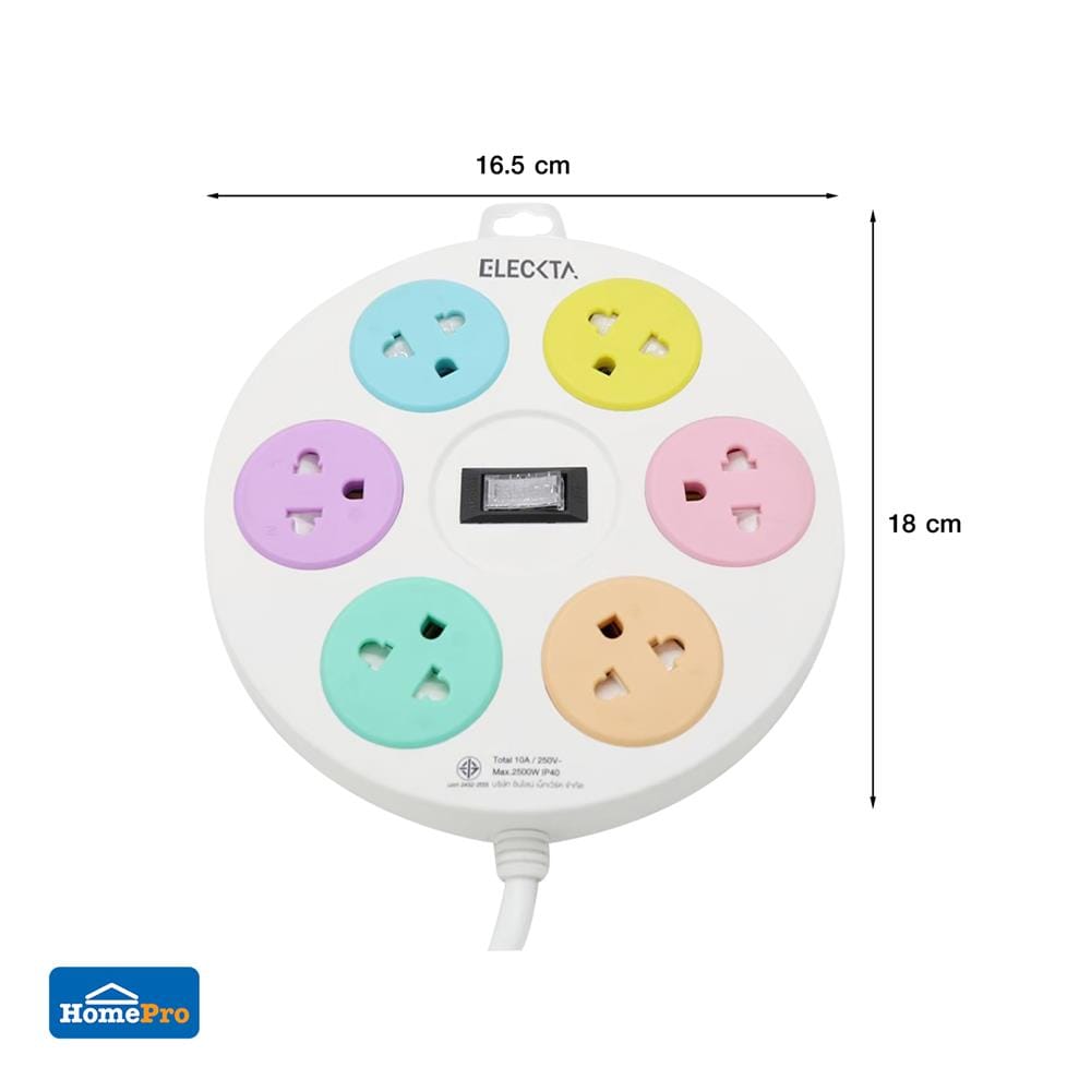 รางปลั๊กไฟ 6ช่อง 1สวิตซ์ ELECKTA RD-6101 3 ม. สีขาว