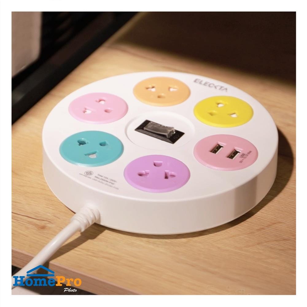 รางปลั๊กไฟ 5ช่อง 1สวิตซ์ 2USB ELECKTA RD-5121 3 ม.