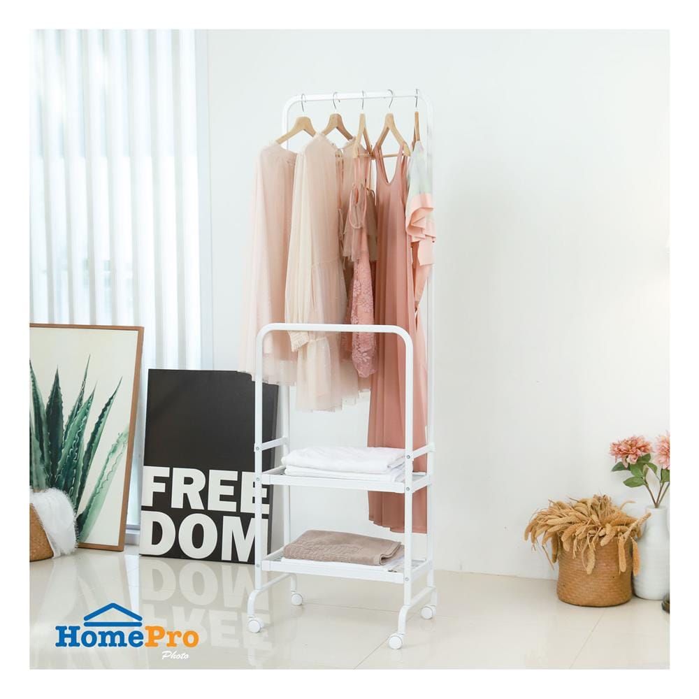 ราวแขวนผ้าพร้อมชั้นวางของ 2 ชั้น PLIM สีขาว