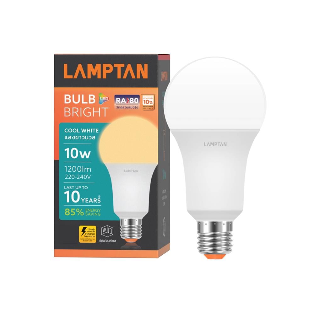 หลอด LED LAMPTAN A60 BRIGHT 10 วัตต์ COOL WHITE E27