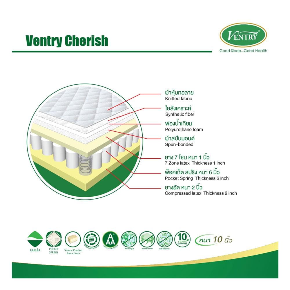 ที่นอนยางพารา 6 ฟุต VENTRY รุ่น CHERISH
