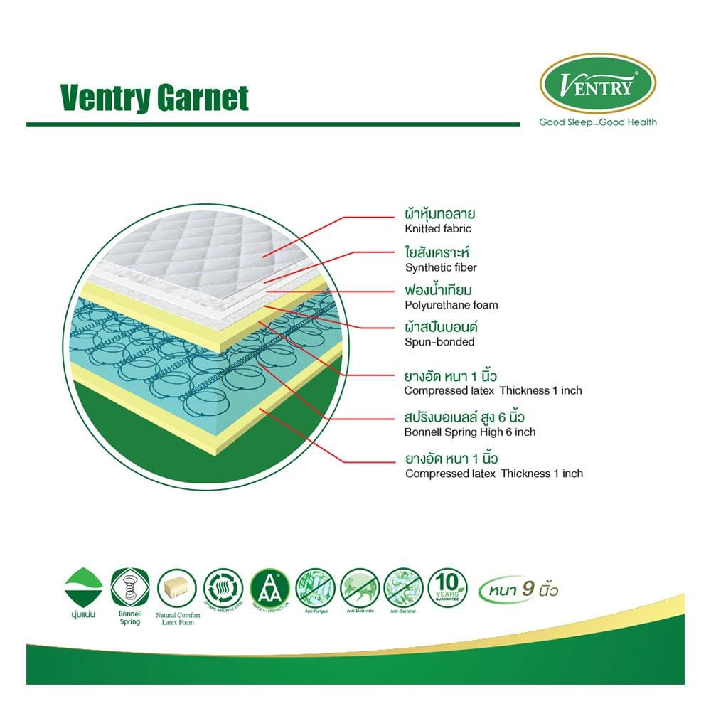 ที่นอนยางพารา 3.5 ฟุต VENTRY รุ่น GARNET