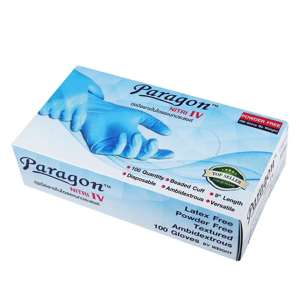 ถุงมือยาง PARAGON เคลือบไนไตร ทั่วไป  ฟ้า