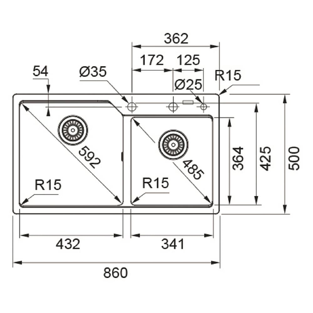 ซิงค์ฝัง 2หลุม FRANKE UBG 620-86 สีดำ