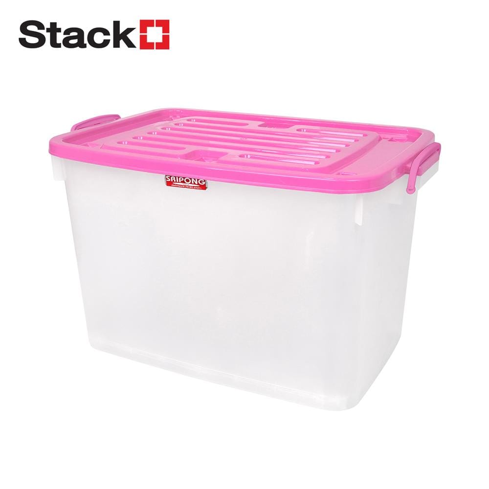 กล่องเก็บของ มีล้อ ฝาล็อค STACKO 140 ลิตร ฝาสีชมพู