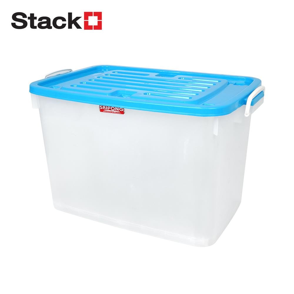 กล่องเก็บของ มีล้อ ฝาล็อค STACKO 140 ลิตร ฝาสีฟ้า