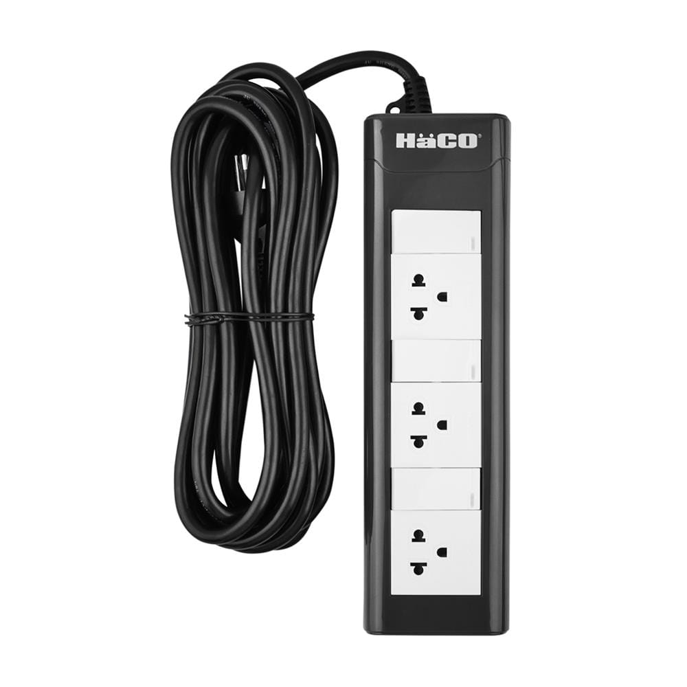 รางปลั๊กไฟ 3ช่อง 3สวิตซ์ HACO EPN-3S3EB/5 16 แอมป์ 5 เมตร