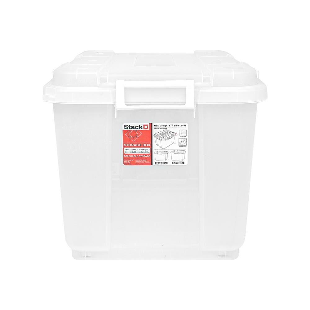 กล่องเก็บของ มีล้อ ฝาล็อค STACKO 90 ลิตร 60.8X50.3X44.7 ซม. สีใส