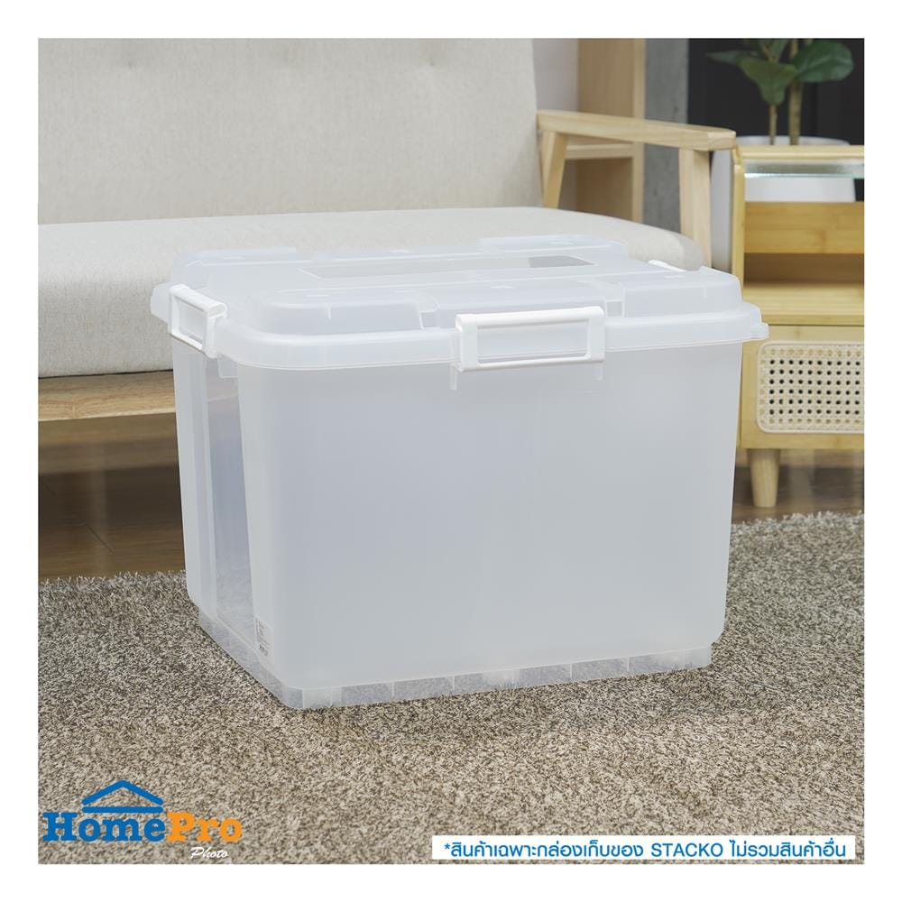 กล่องเก็บของ มีล้อ ฝาล็อค STACKO 90 ลิตร 60.8X50.3X44.7 ซม. สีใส