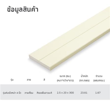 ไม้พื้น SHERA ดับเบิ้ล 4 นิ้ว 20X300X2.5 ซม. สีขาวมะลิ_4
