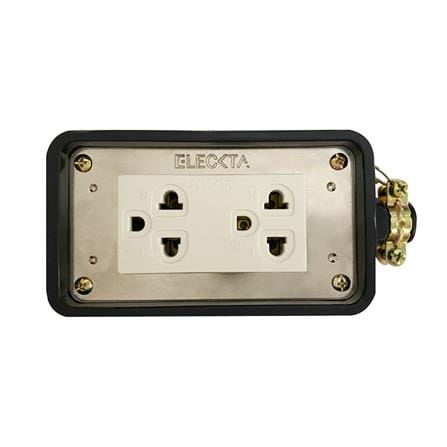 บล็อกยาง 2x4 พร้อมปลั๊กกราวด์คู่ 2 ช่อง ELECKTA V-092 สีดำ