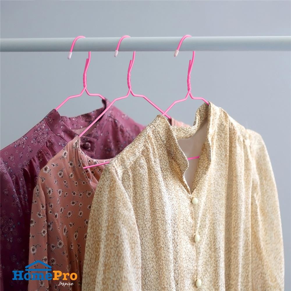 ไม้แขวนเสื้อเคลือบ PVC PLIM สีชมพู แพ็ก 12 ชิ้น